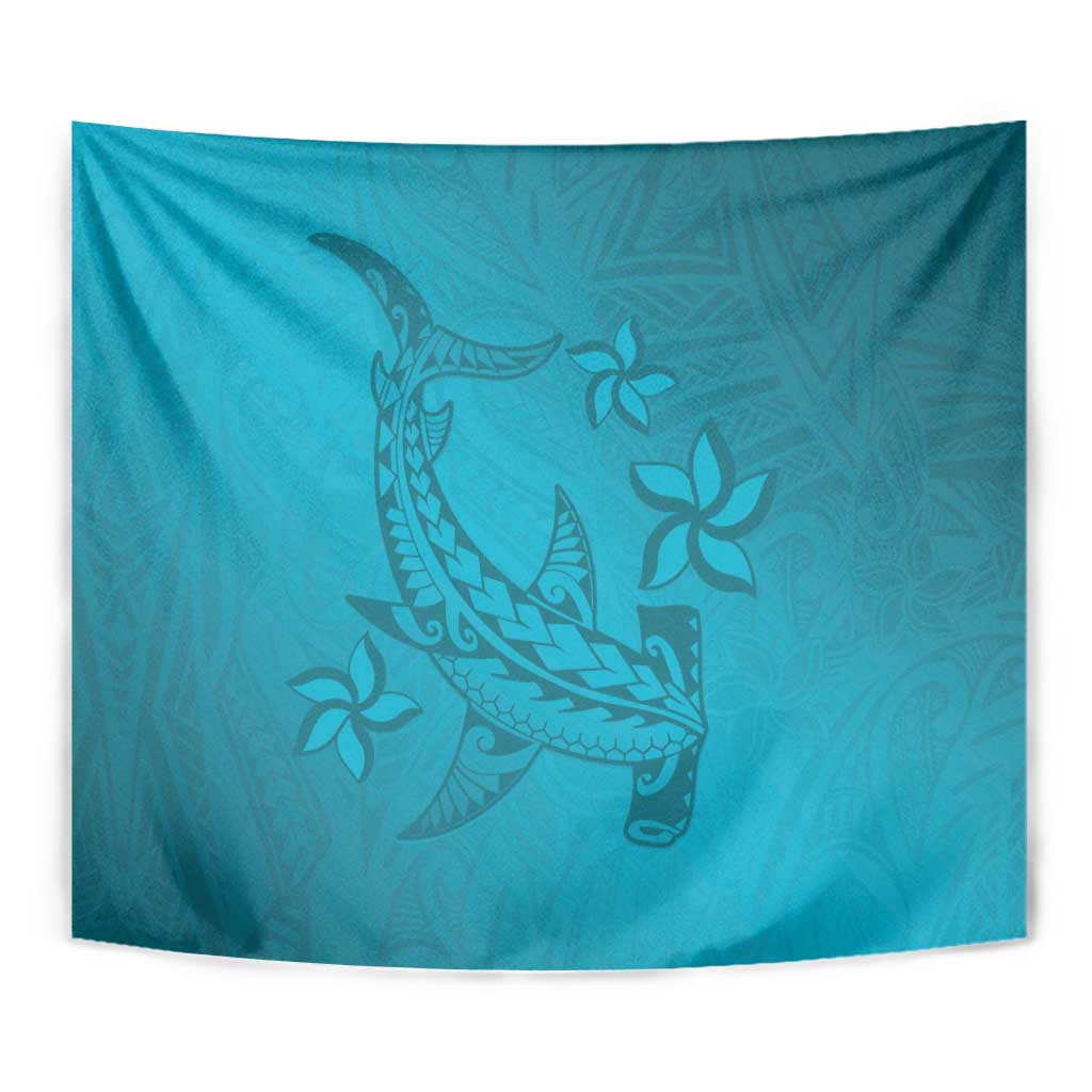 Dark Cyan Gradient Polynesia Tapestry Hawaiian Tribal Hammerhead Shark Tattoo LT14 - Polynesian Pride