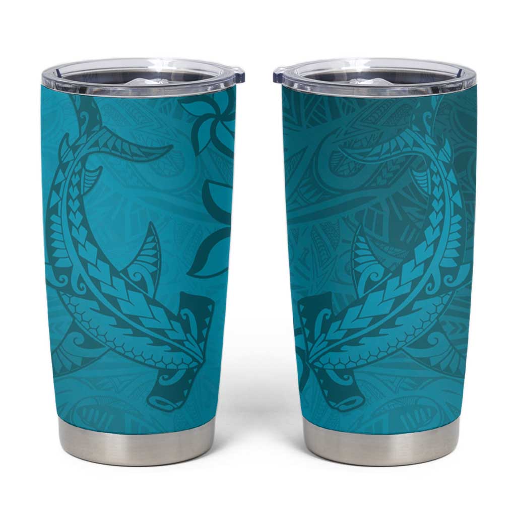 Dark Cyan Gradient Polynesia Tumbler Cup Hawaiian Tribal Hammerhead Shark Tattoo LT14 Dark Cyan - Polynesian Pride