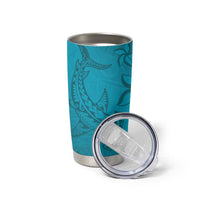 Dark Cyan Gradient Polynesia Tumbler Cup Hawaiian Tribal Hammerhead Shark Tattoo LT14 - Polynesian Pride