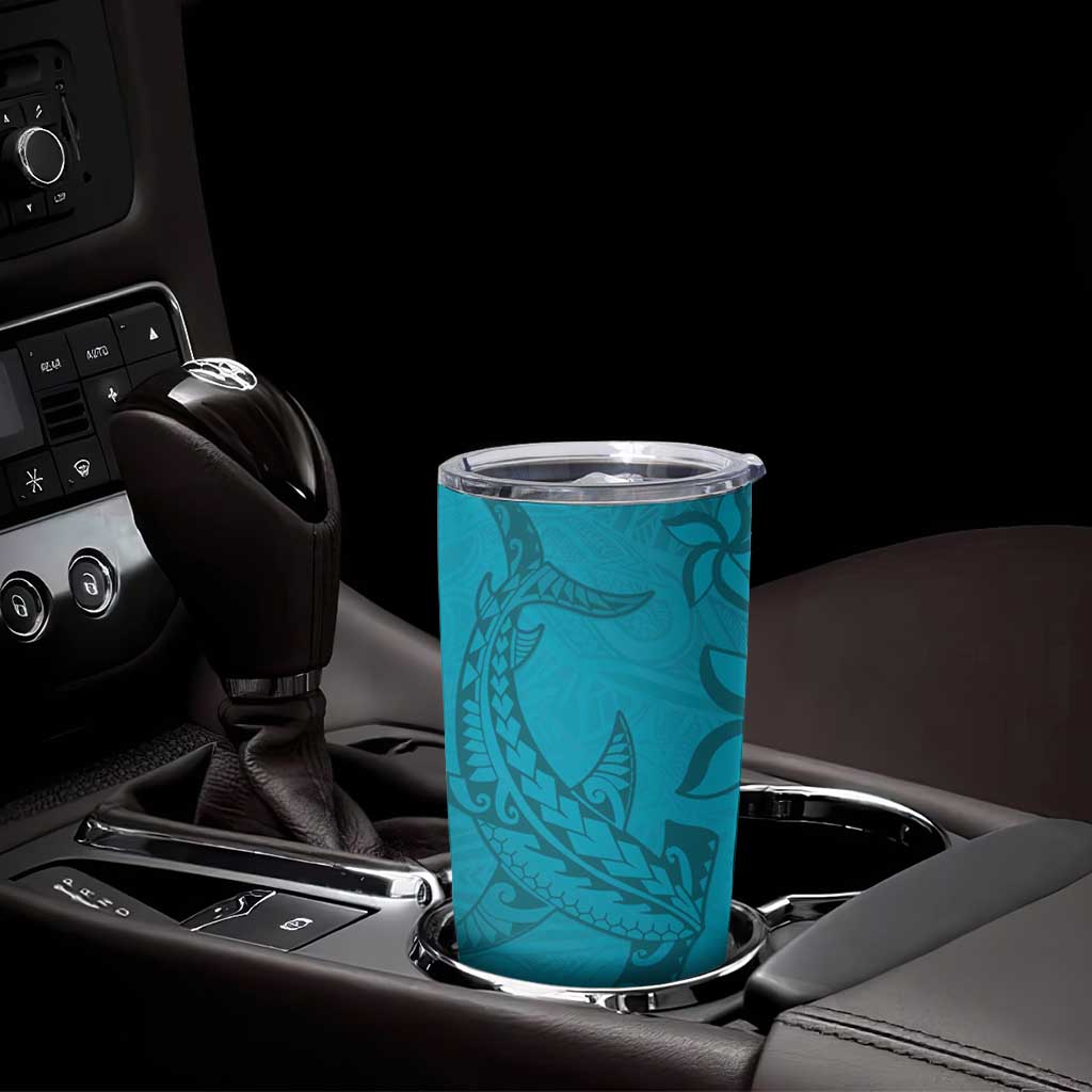 Dark Cyan Gradient Polynesia Tumbler Cup Hawaiian Tribal Hammerhead Shark Tattoo LT14 - Polynesian Pride