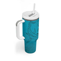 Dark Cyan Gradient Polynesia Tumbler With Handle Hawaiian Tribal Hammerhead Shark Tattoo LT14 - Polynesian Pride
