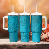 Dark Cyan Gradient Polynesia Tumbler With Handle Hawaiian Tribal Hammerhead Shark Tattoo LT14 - Polynesian Pride