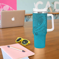 Dark Cyan Gradient Polynesia Tumbler With Handle Hawaiian Tribal Hammerhead Shark Tattoo LT14 - Polynesian Pride