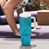 Dark Cyan Gradient Polynesia Tumbler With Handle Hawaiian Tribal Hammerhead Shark Tattoo LT14 - Polynesian Pride