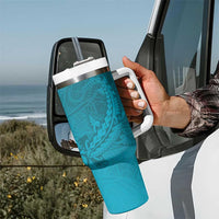 Dark Cyan Gradient Polynesia Tumbler With Handle Hawaiian Tribal Hammerhead Shark Tattoo LT14 - Polynesian Pride