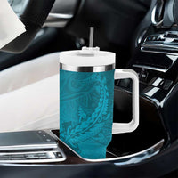 Dark Cyan Gradient Polynesia Tumbler With Handle Hawaiian Tribal Hammerhead Shark Tattoo LT14 - Polynesian Pride