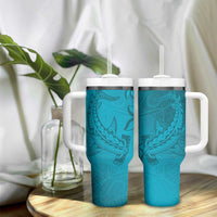 Dark Cyan Gradient Polynesia Tumbler With Handle Hawaiian Tribal Hammerhead Shark Tattoo LT14 - Polynesian Pride