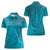 Dark Cyan Gradient Polynesia Women Polo Shirt Hawaiian Tribal Hammerhead Shark Tattoo