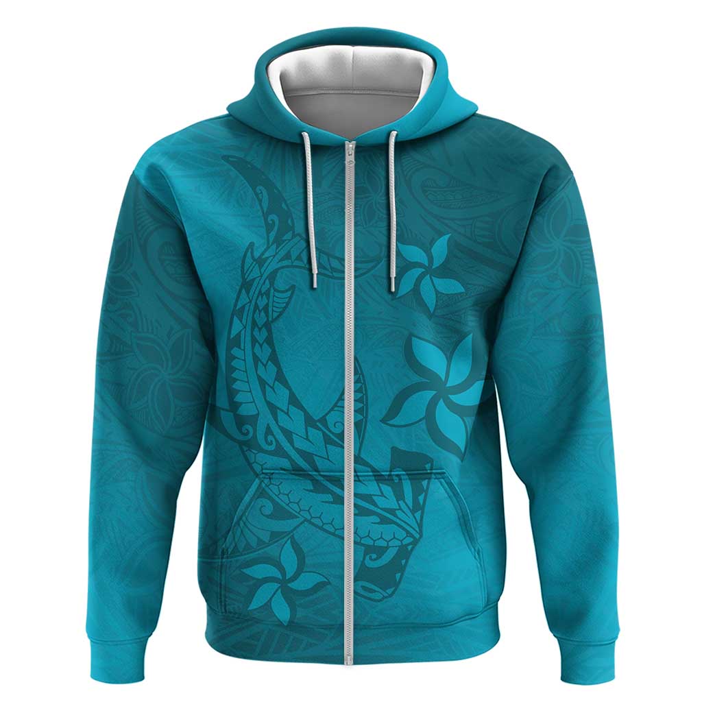 Dark Cyan Gradient Polynesia Zip Hoodie Hawaiian Tribal Hammerhead Shark Tattoo LT14 Zip Hoodie Dark Cyan - Polynesian Pride