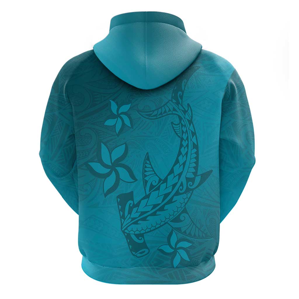 Dark Cyan Gradient Polynesia Zip Hoodie Hawaiian Tribal Hammerhead Shark Tattoo LT14 - Polynesian Pride