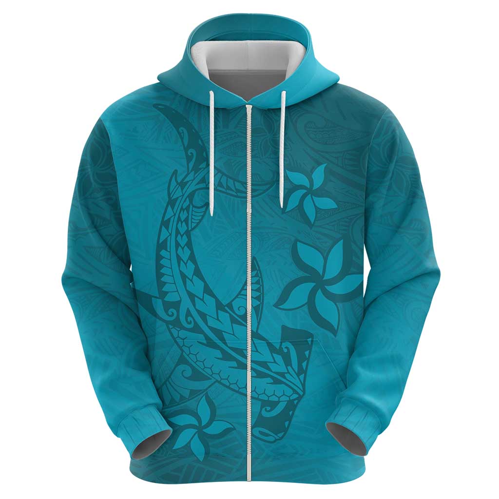 Dark Cyan Gradient Polynesia Zip Hoodie Hawaiian Tribal Hammerhead Shark Tattoo LT14 - Polynesian Pride