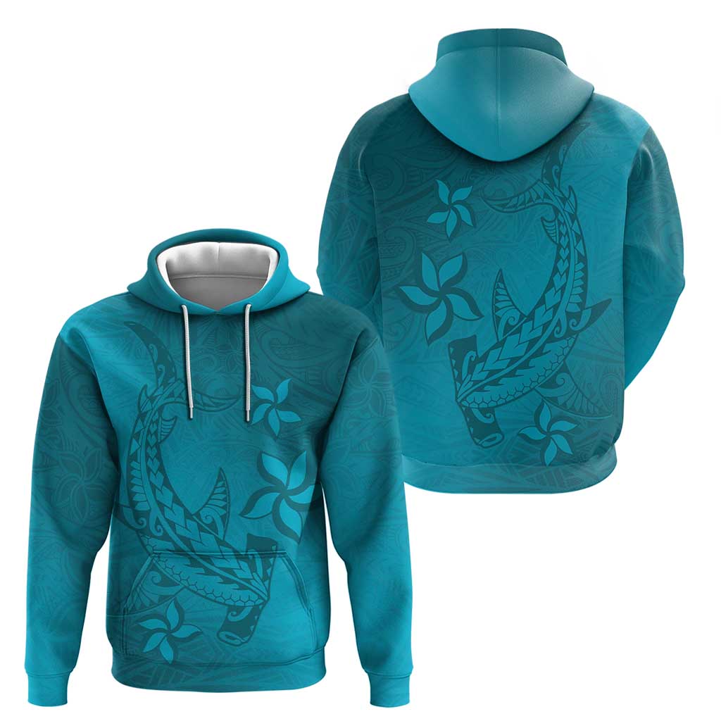 Dark Cyan Gradient Polynesia Zip Hoodie Hawaiian Tribal Hammerhead Shark Tattoo LT14 - Polynesian Pride