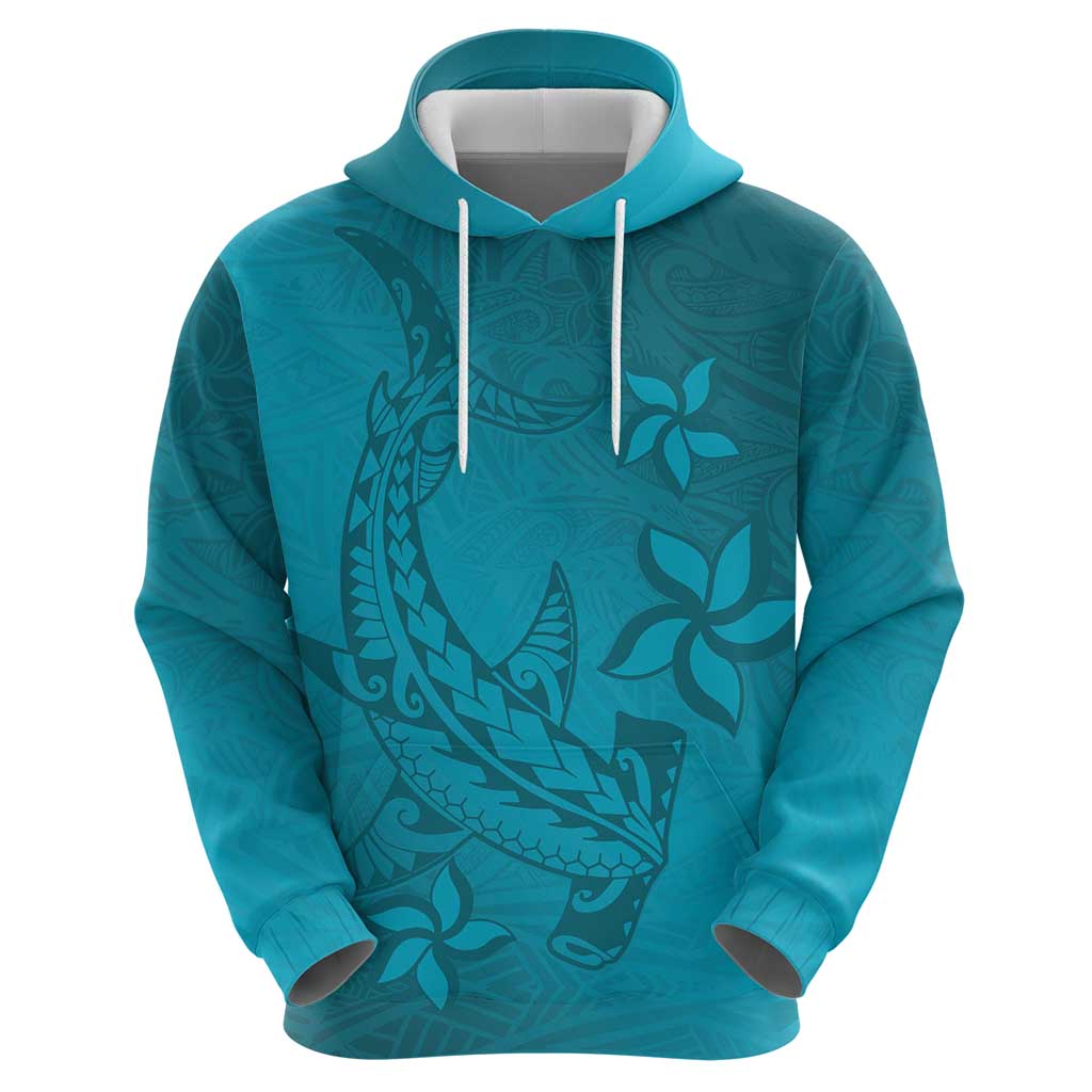Dark Cyan Gradient Polynesia Zip Hoodie Hawaiian Tribal Hammerhead Shark Tattoo LT14 - Polynesian Pride