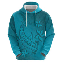 Dark Cyan Gradient Polynesia Zip Hoodie Hawaiian Tribal Hammerhead Shark Tattoo LT14 - Polynesian Pride