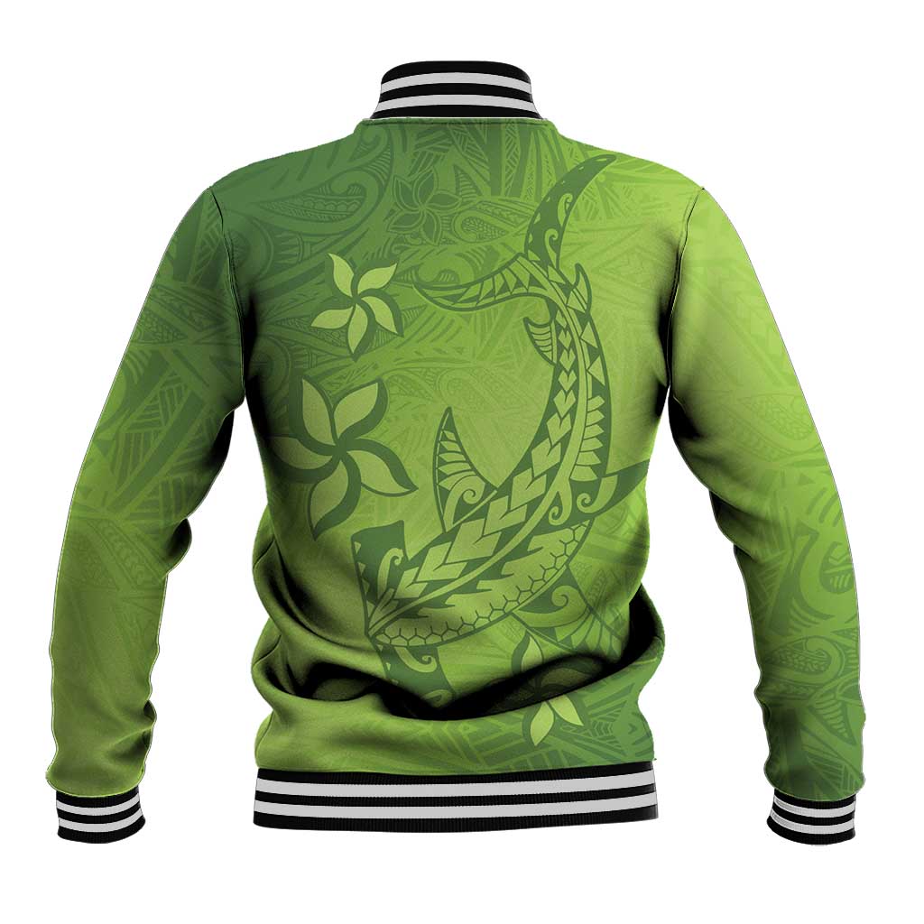 Green Gradient Polynesia Baseball Jacket Hawaiian Tribal Hammerhead Shark Tattoo LT14 - Polynesian Pride