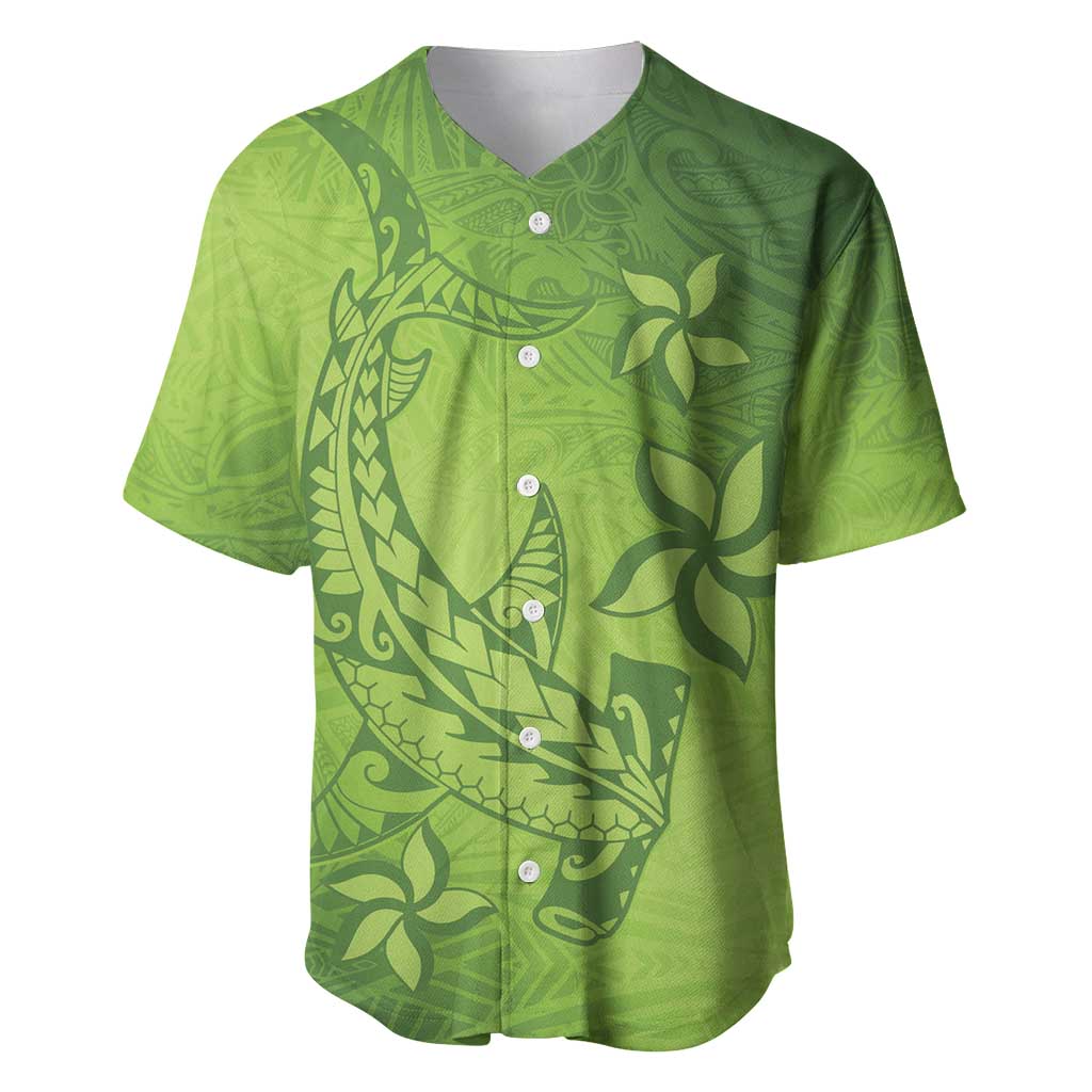 Green Gradient Polynesia Baseball Jersey Hawaiian Tribal Hammerhead Shark Tattoo LT14 Green - Polynesian Pride