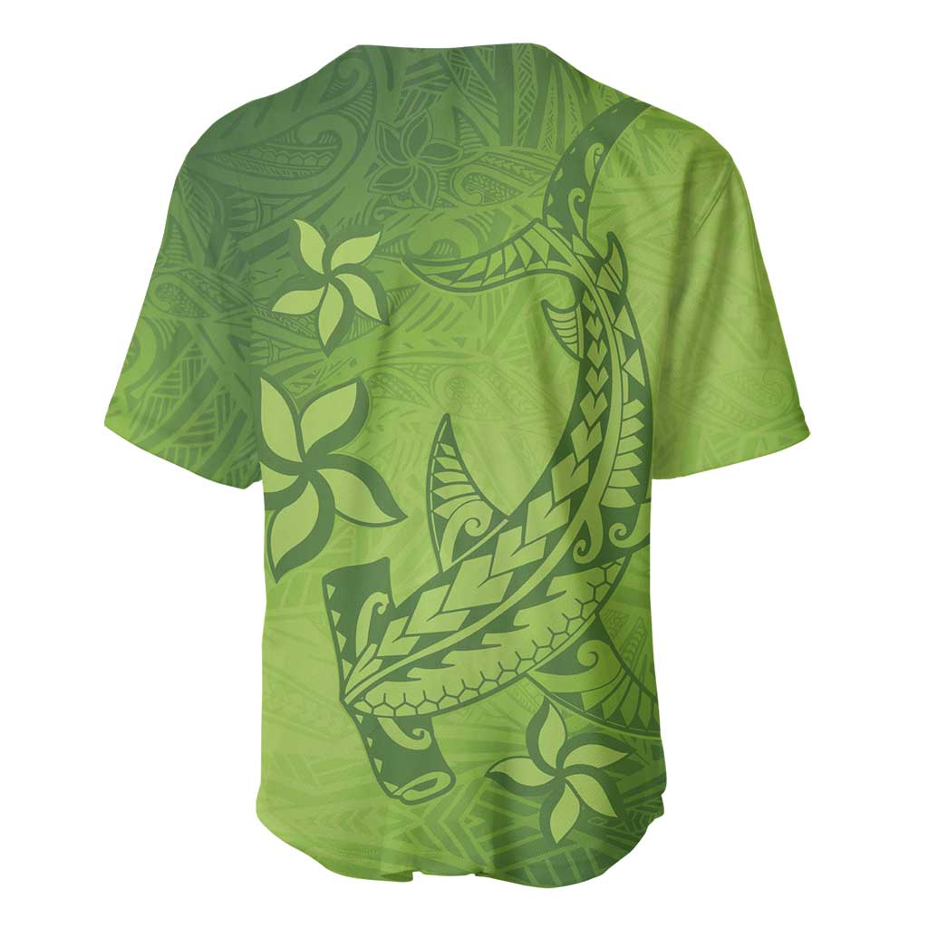 Green Gradient Polynesia Baseball Jersey Hawaiian Tribal Hammerhead Shark Tattoo LT14 - Polynesian Pride