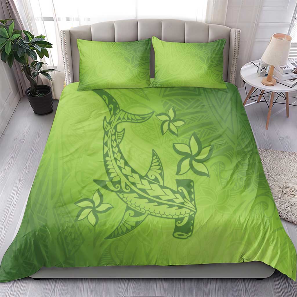 Green Gradient Polynesia Bedding Set Hawaiian Tribal Hammerhead Shark Tattoo LT14 - Polynesian Pride