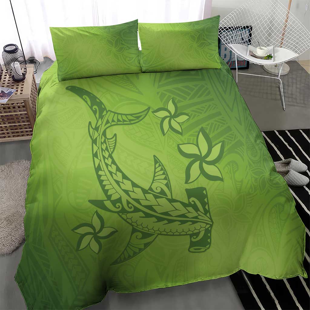 Green Gradient Polynesia Bedding Set Hawaiian Tribal Hammerhead Shark Tattoo LT14 - Polynesian Pride
