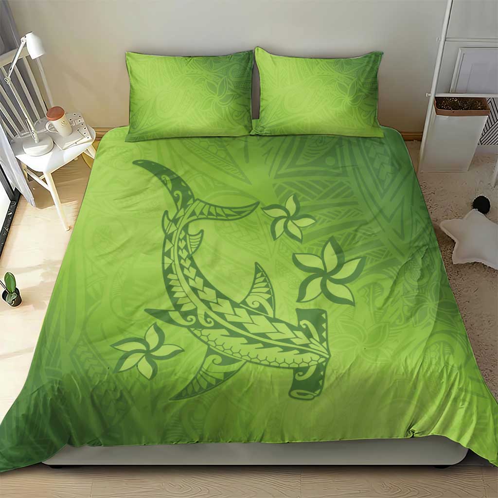 Green Gradient Polynesia Bedding Set Hawaiian Tribal Hammerhead Shark Tattoo LT14 - Polynesian Pride
