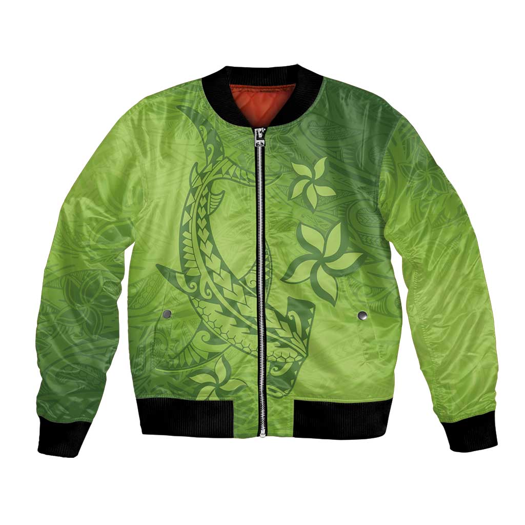 Green Gradient Polynesia Bomber Jacket Hawaiian Tribal Hammerhead Shark Tattoo LT14 Unisex Green - Polynesian Pride