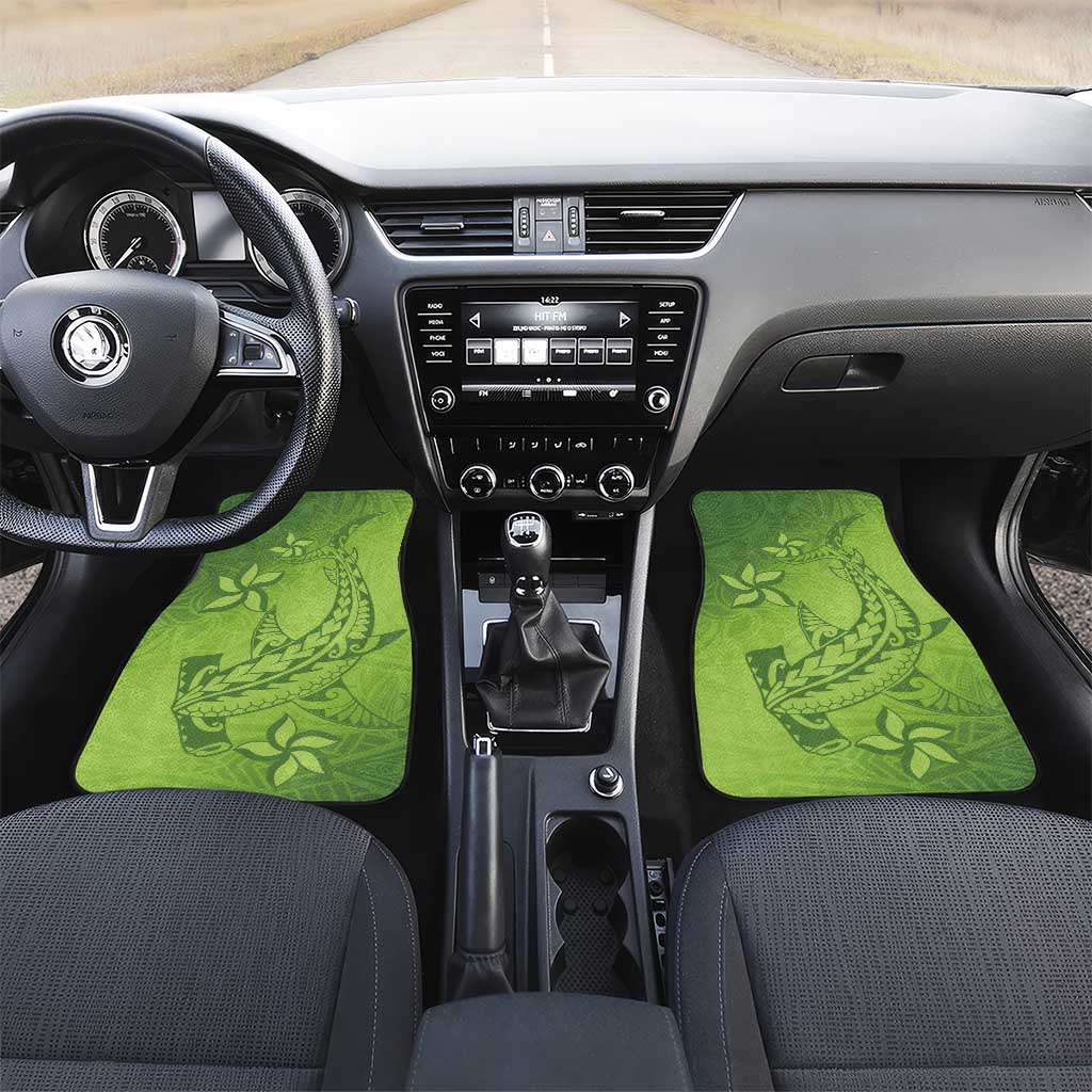 Green Gradient Polynesia Car Mats Hawaiian Tribal Hammerhead Shark Tattoo LT14 Set 2pcs - Front Green - Polynesian Pride