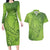 Green Gradient Polynesia Couples Matching Long Sleeve Bodycon Dress and Hawaiian Shirt Hawaiian Tribal Hammerhead Shark Tattoo