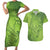 Green Gradient Polynesia Couples Matching Short Sleeve Bodycon Dress and Hawaiian Shirt Hawaiian Tribal Hammerhead Shark Tattoo