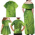 Green Gradient Polynesia Family Matching Off Shoulder Maxi Dress and Hawaiian Shirt Hawaiian Tribal Hammerhead Shark Tattoo