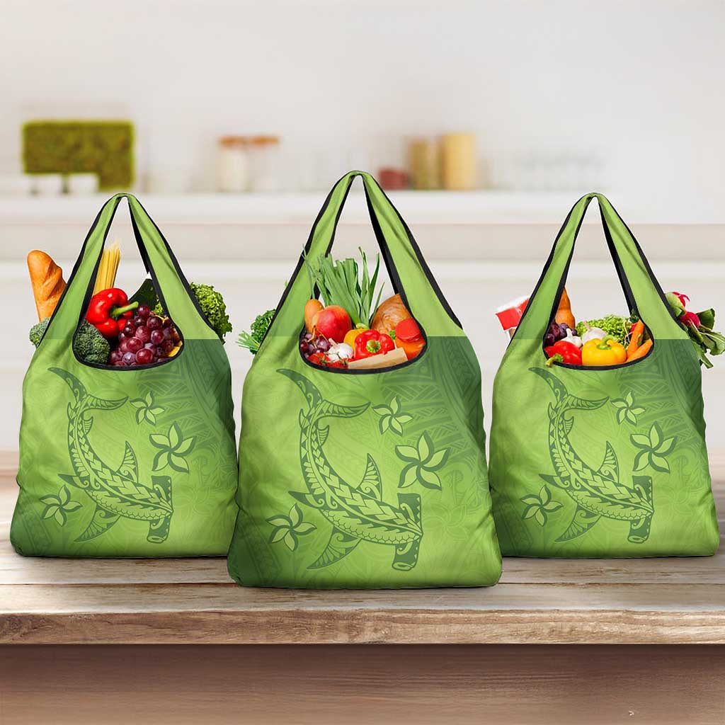Green Gradient Polynesia Grocery Bag Hawaiian Tribal Hammerhead Shark Tattoo LT14 3-pack One Size Green - Polynesian Pride