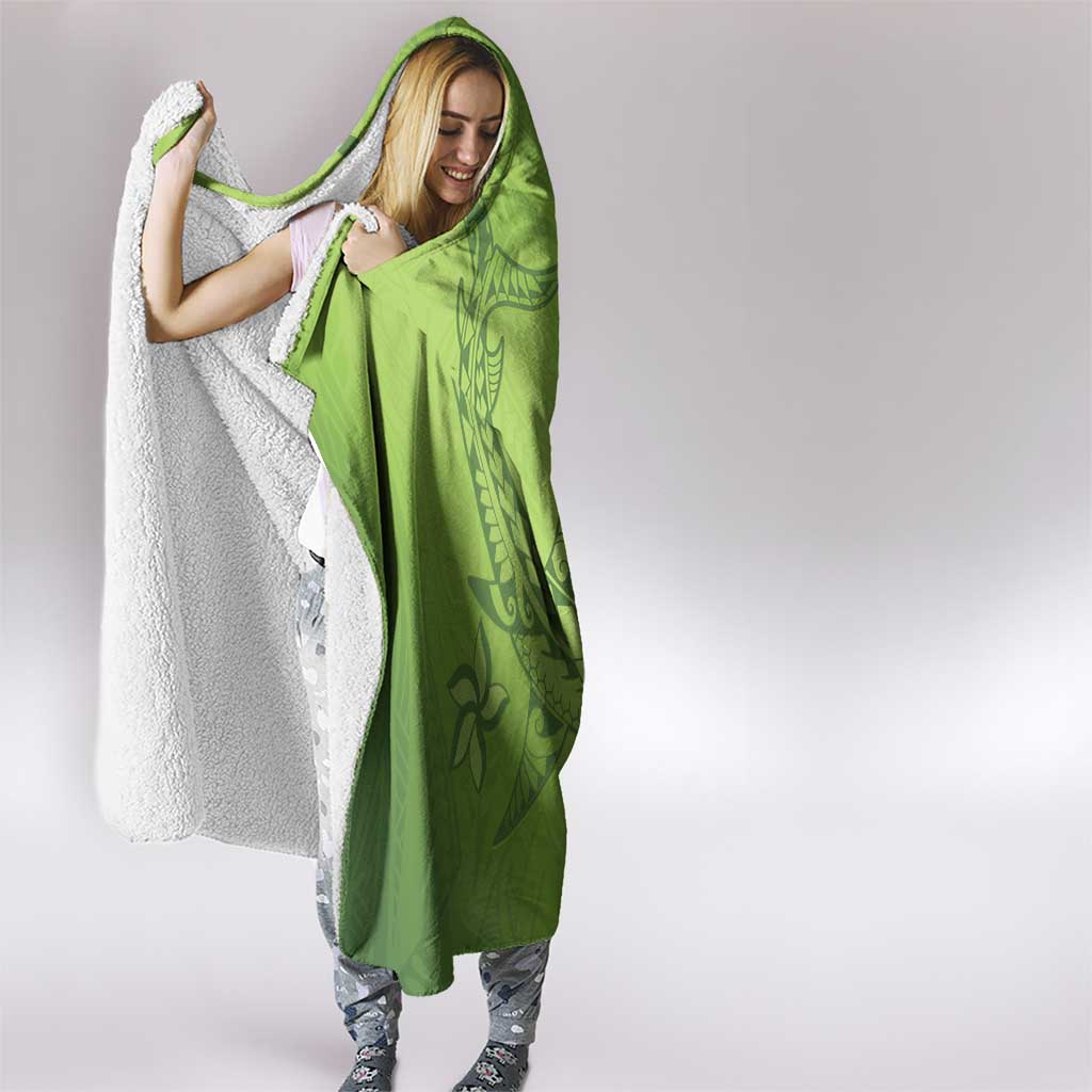 Green Gradient Polynesia Hooded Blanket Hawaiian Tribal Hammerhead Shark Tattoo LT14 - Polynesian Pride
