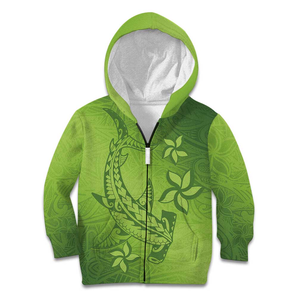 Green Gradient Polynesia Kid Hoodie Hawaiian Tribal Hammerhead Shark Tattoo LT14 Zip Hoodie Green - Polynesian Pride