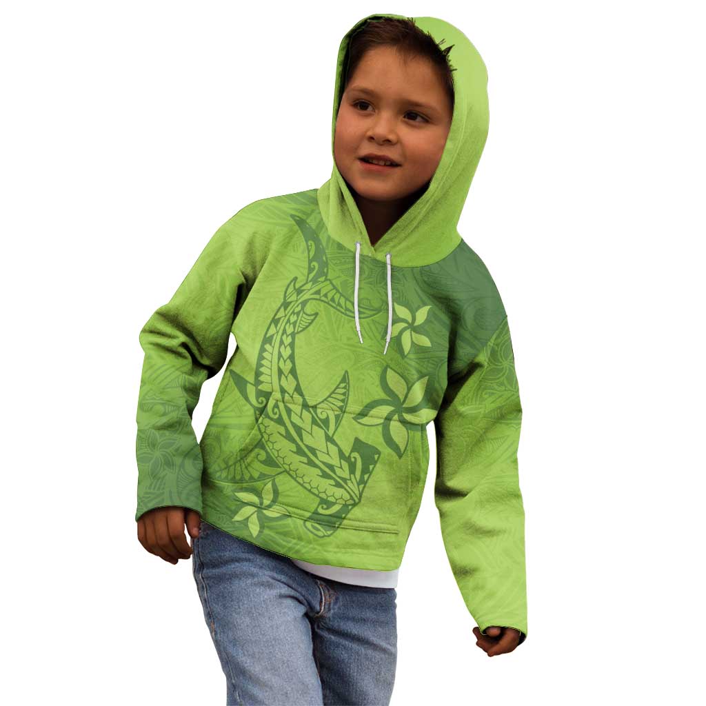 Green Gradient Polynesia Kid Hoodie Hawaiian Tribal Hammerhead Shark Tattoo LT14 - Polynesian Pride