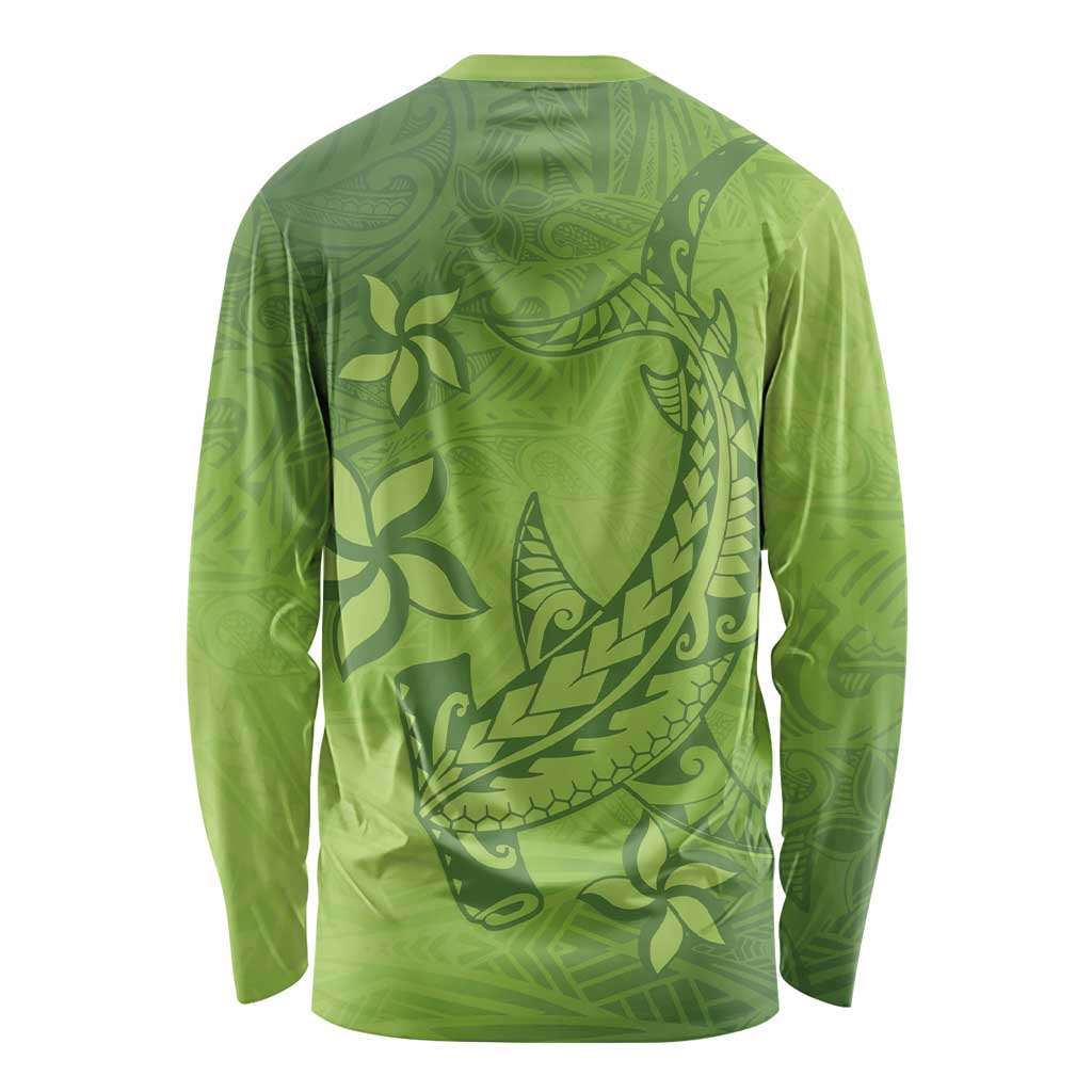 Green Gradient Polynesia Long Sleeve Shirt Hawaiian Tribal Hammerhead Shark Tattoo LT14 - Polynesian Pride