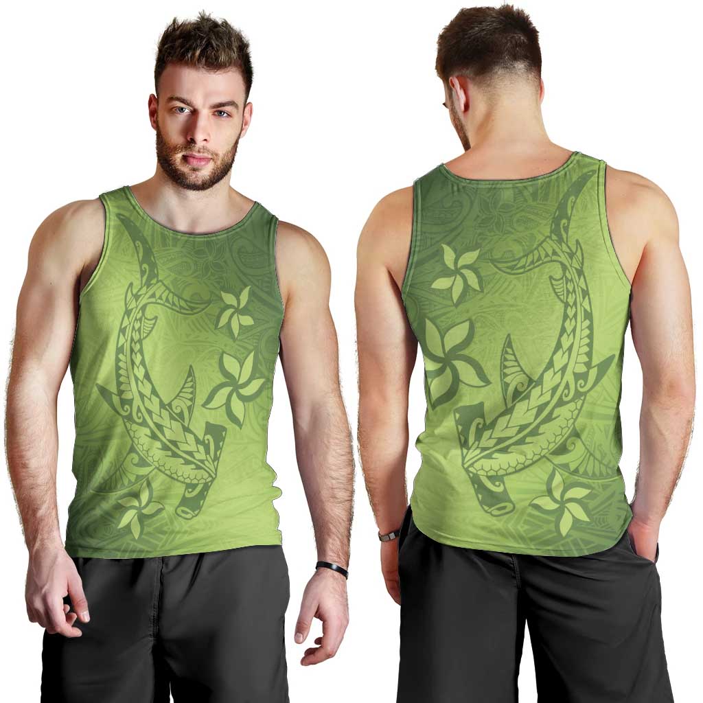 Green Gradient Polynesia Men Tank Top Hawaiian Tribal Hammerhead Shark Tattoo LT14 - Polynesian Pride