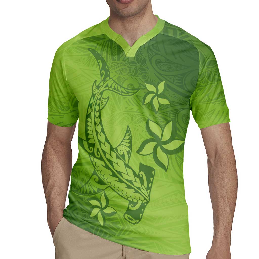 Green Gradient Polynesia Rugby Jersey Hawaiian Tribal Hammerhead Shark Tattoo LT14 - Polynesian Pride