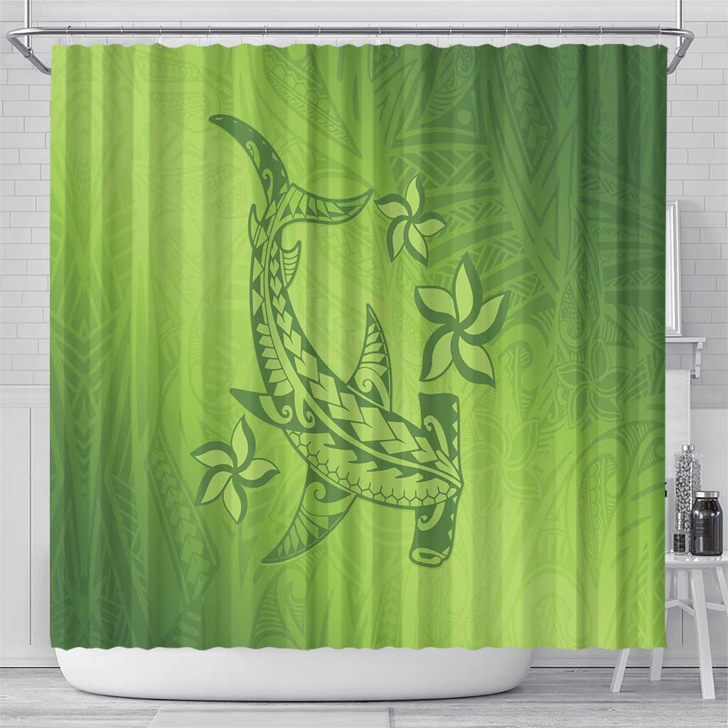 Green Gradient Polynesia Shower Curtain Hawaiian Tribal Hammerhead Shark Tattoo LT14 - Polynesian Pride