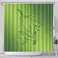 Green Gradient Polynesia Shower Curtain Hawaiian Tribal Hammerhead Shark Tattoo LT14 - Polynesian Pride
