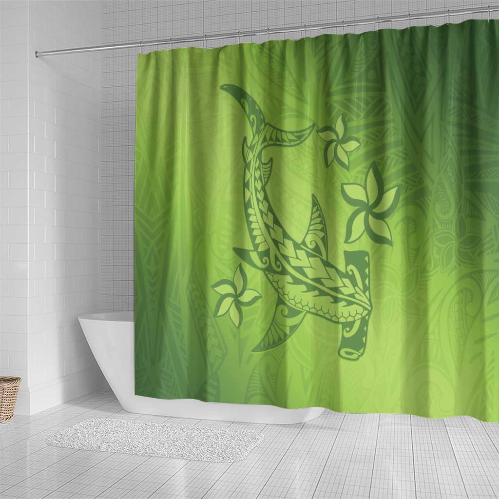 Green Gradient Polynesia Shower Curtain Hawaiian Tribal Hammerhead Shark Tattoo LT14 - Polynesian Pride