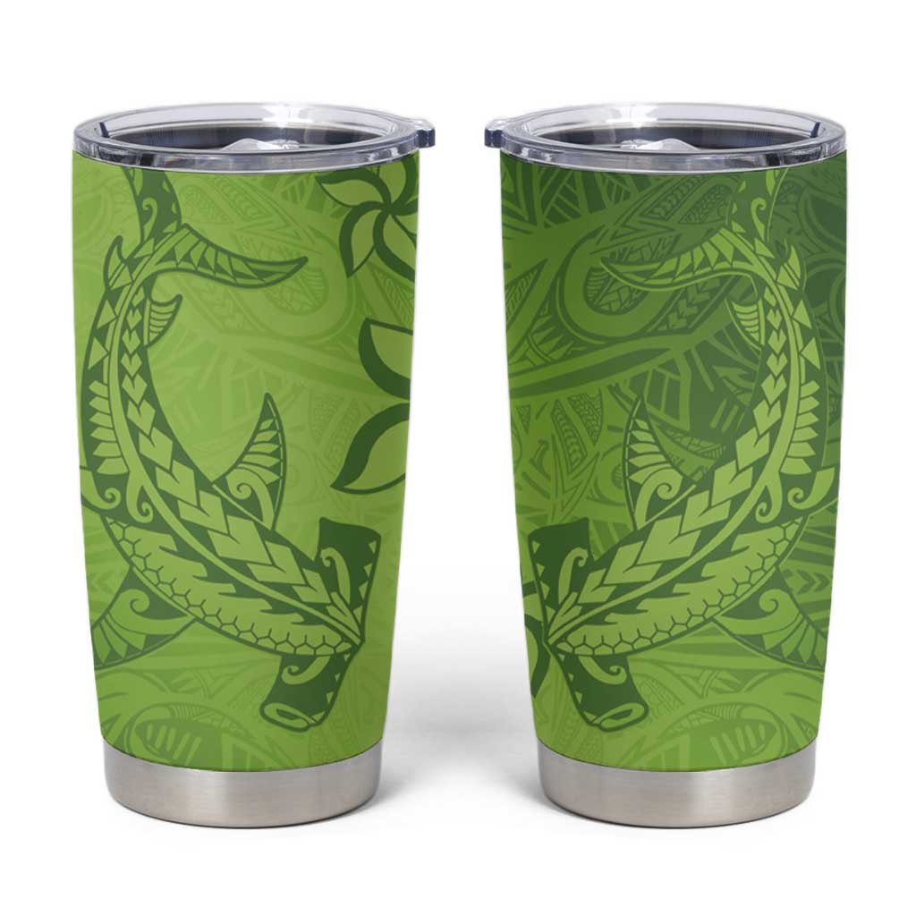 Green Gradient Polynesia Tumbler Cup Hawaiian Tribal Hammerhead Shark Tattoo LT14 Green - Polynesian Pride