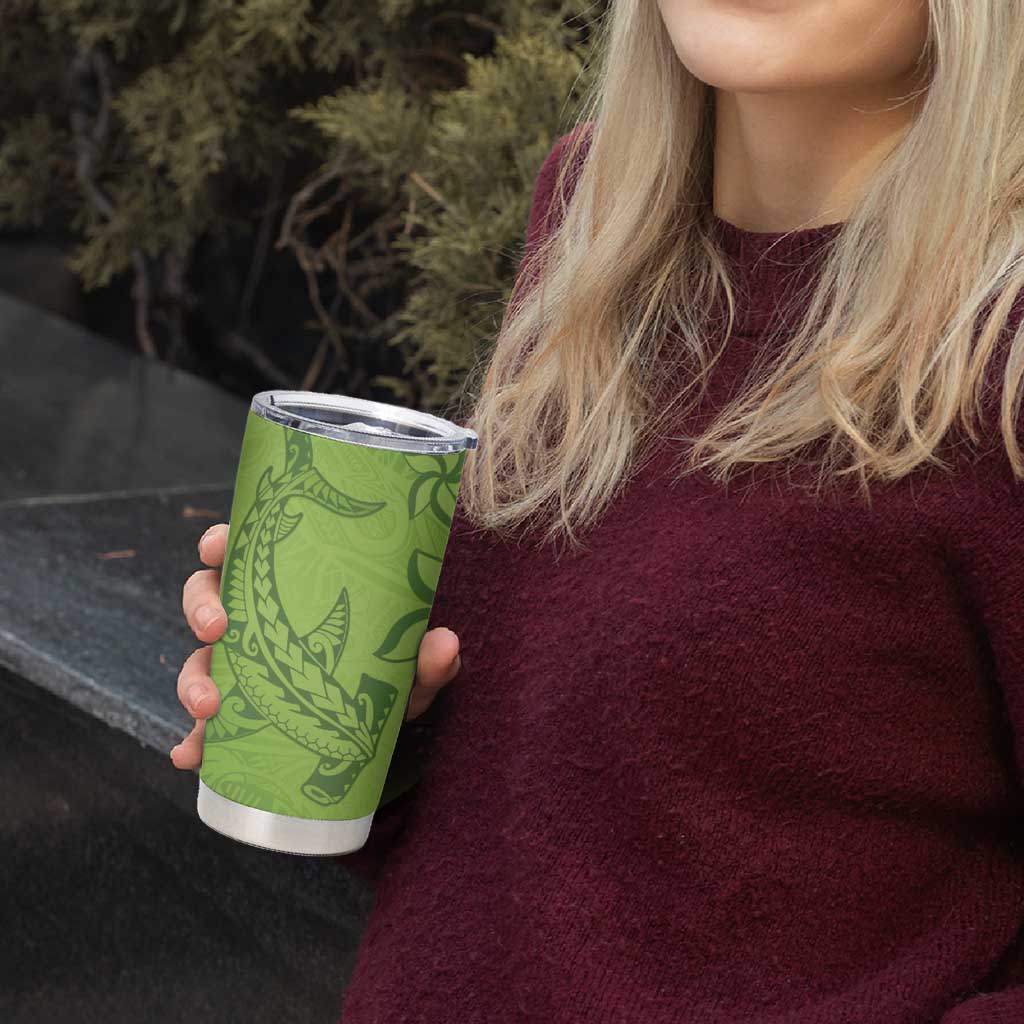 Green Gradient Polynesia Tumbler Cup Hawaiian Tribal Hammerhead Shark Tattoo LT14 - Polynesian Pride