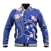 FSM Chuuk Constitution Day Baseball Jacket Frangipani Flowers Polynesian Curves Style LT14 Unisex Blue - Polynesian Pride