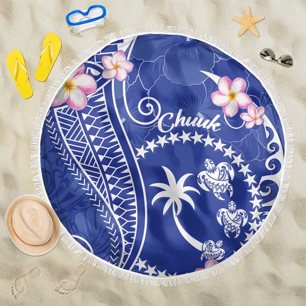 FSM Chuuk Constitution Day Beach Blanket Frangipani Flowers Polynesian Curves Style LT14 One Size 150cm Blue - Polynesian Pride