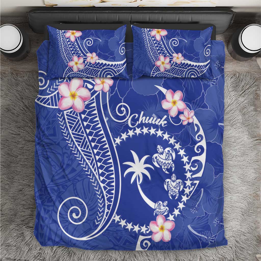 FSM Chuuk Constitution Day Bedding Set Frangipani Flowers Polynesian Curves Style LT14 Blue - Polynesian Pride