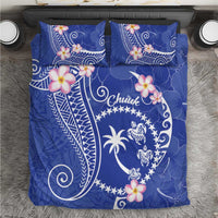 FSM Chuuk Constitution Day Bedding Set Frangipani Flowers Polynesian Curves Style LT14 Blue - Polynesian Pride