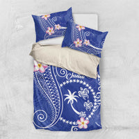 FSM Chuuk Constitution Day Bedding Set Frangipani Flowers Polynesian Curves Style LT14 US Twin 172cm x 218cm Blue - Polynesian Pride