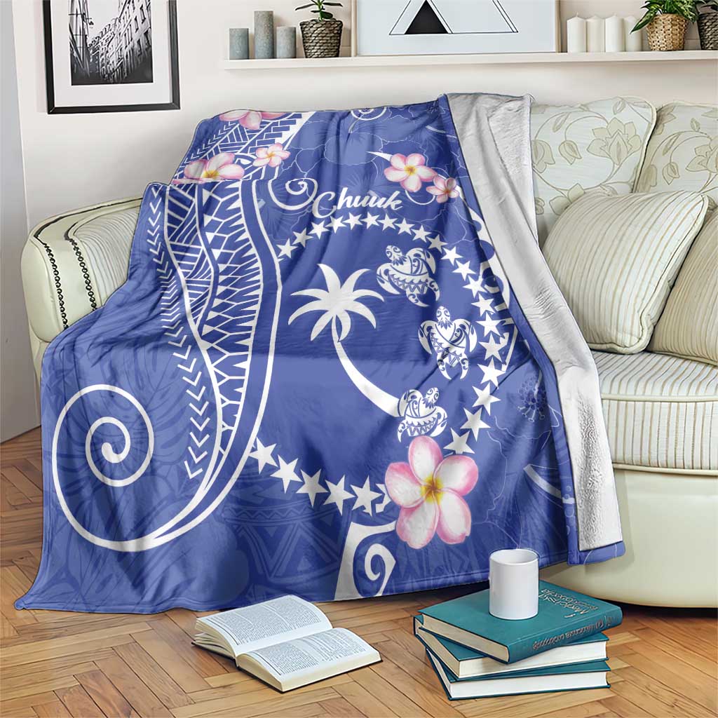 FSM Chuuk Constitution Day Blanket Frangipani Flowers Polynesian Curves Style LT14 Blue - Polynesian Pride