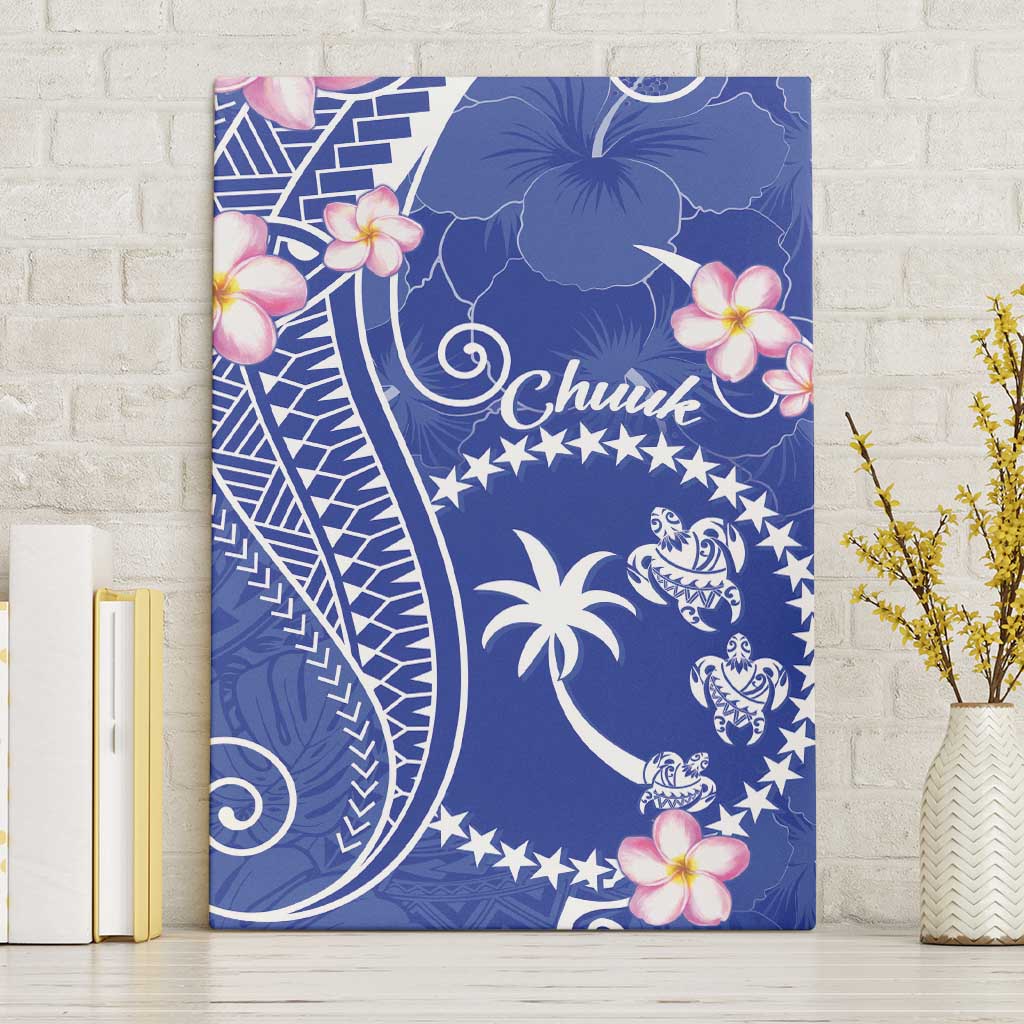 FSM Chuuk Constitution Day Canvas Wall Art Frangipani Flowers Polynesian Curves Style LT14 Without Frame Blue - Polynesian Pride