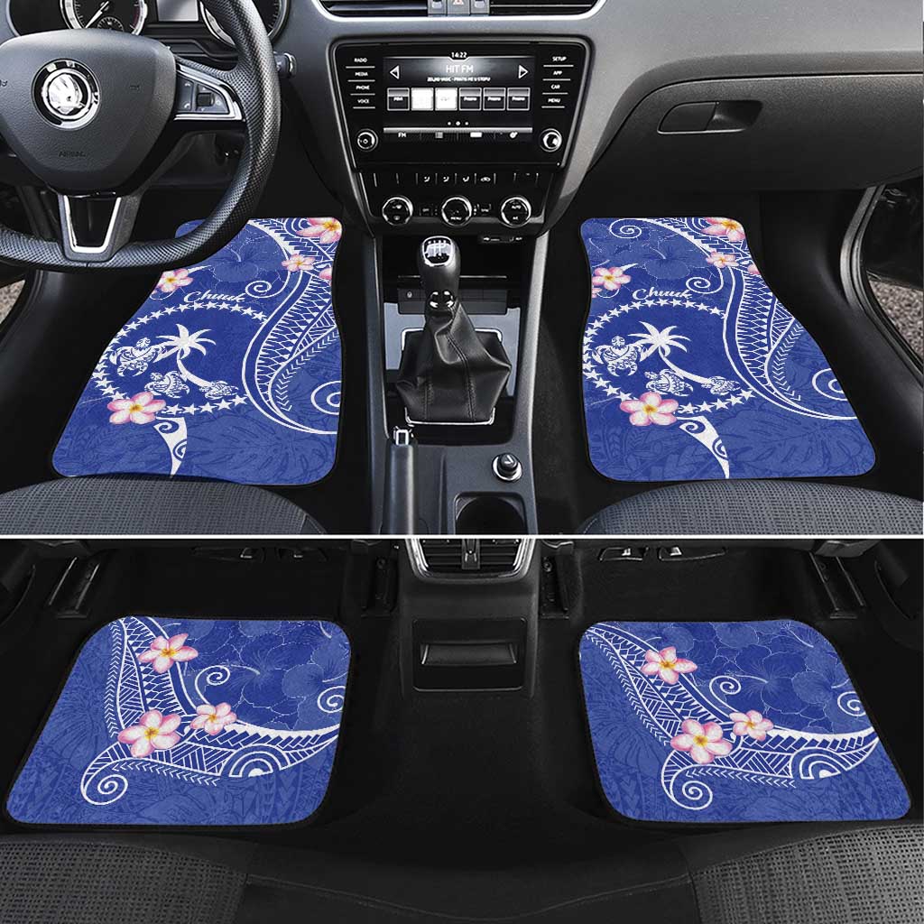 FSM Chuuk Constitution Day Car Mats Frangipani Flowers Polynesian Curves Style LT14 Set 4pcs Blue - Polynesian Pride