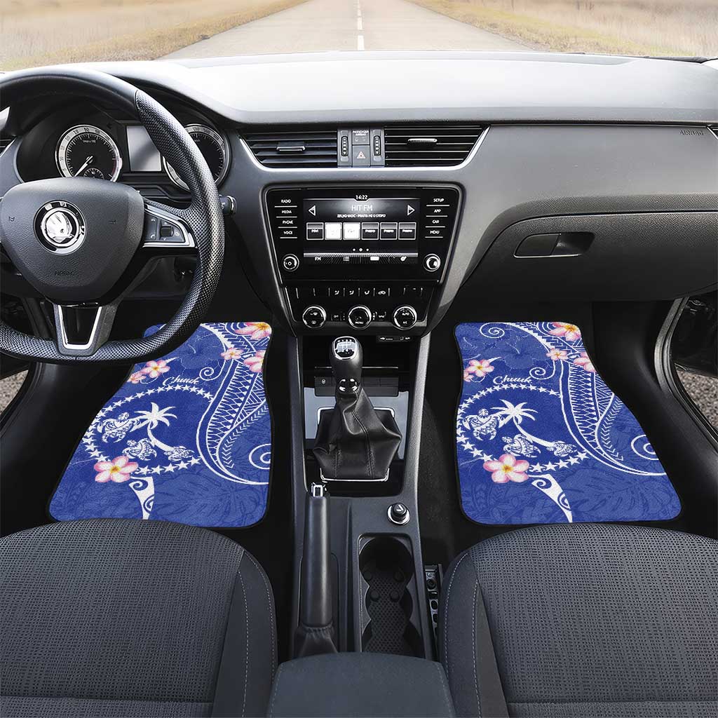 FSM Chuuk Constitution Day Car Mats Frangipani Flowers Polynesian Curves Style LT14 Set 2pcs - Front Blue - Polynesian Pride